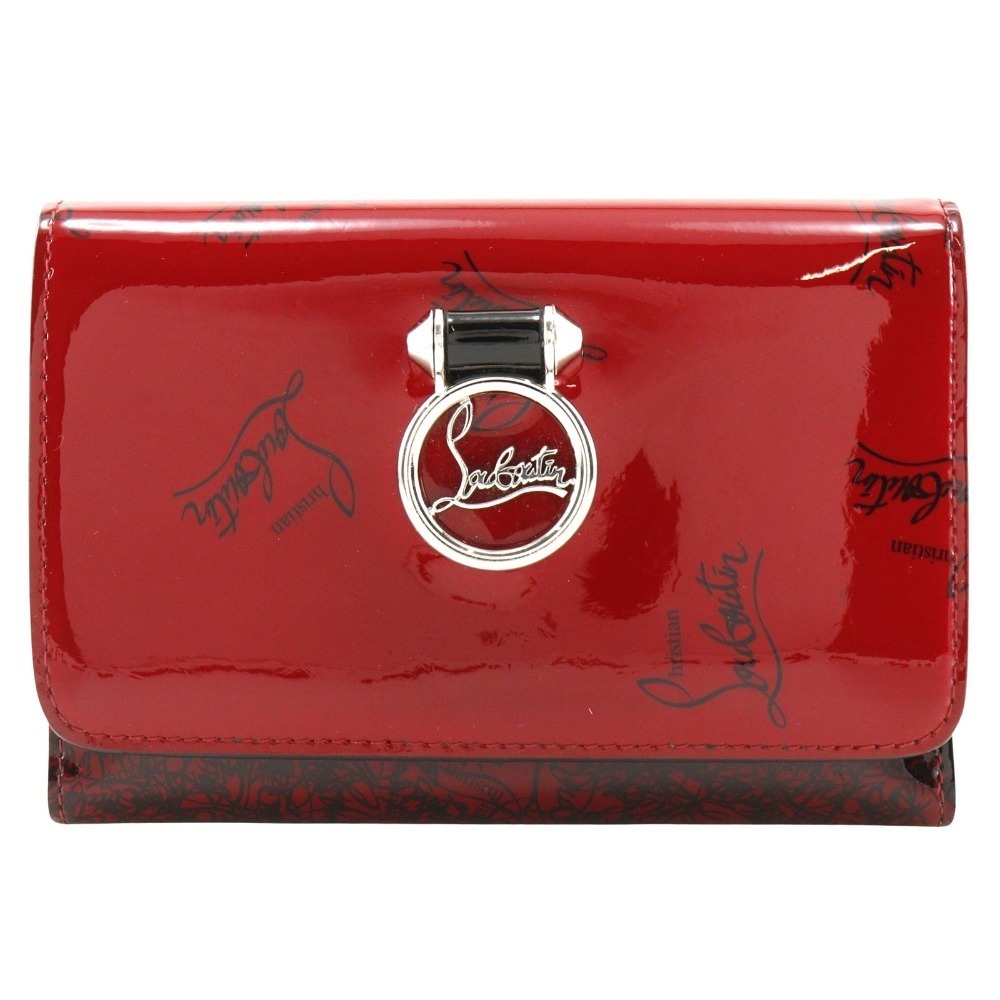Christian Louboutin logo tri fold wallet red enamel snap closure